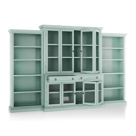 Cameo Blue Grey 4 Piece Glass Door Wall Unit With Open Bookcase Crate