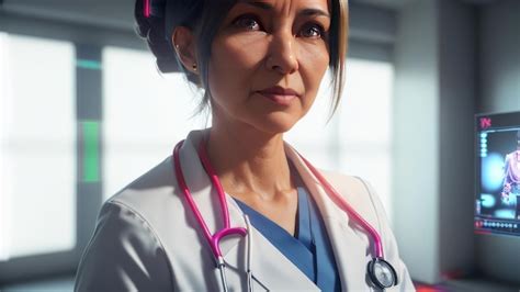 Premium Ai Image A Woman In A White Coat With A Stethoscope Around Her Neck Stands In Front Of