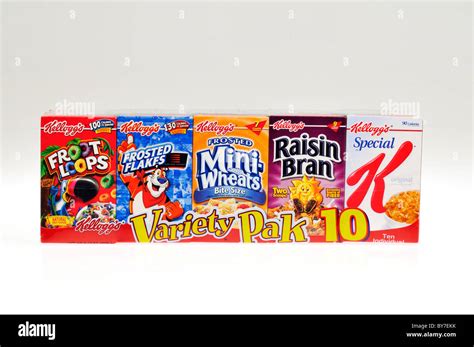 Variety Pack Of Kellogg S Cereal Boxes On White Background Cutout