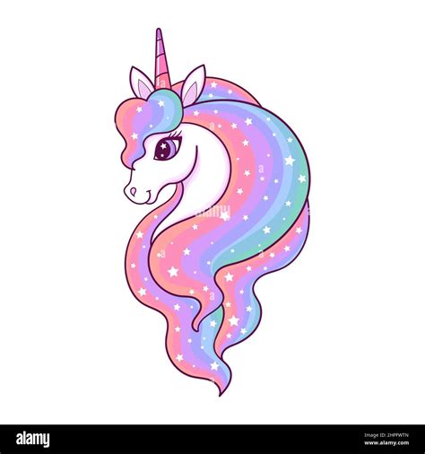 The Head Of A Beautiful Unicorn With A Long Rainbow Mane Vector Stock