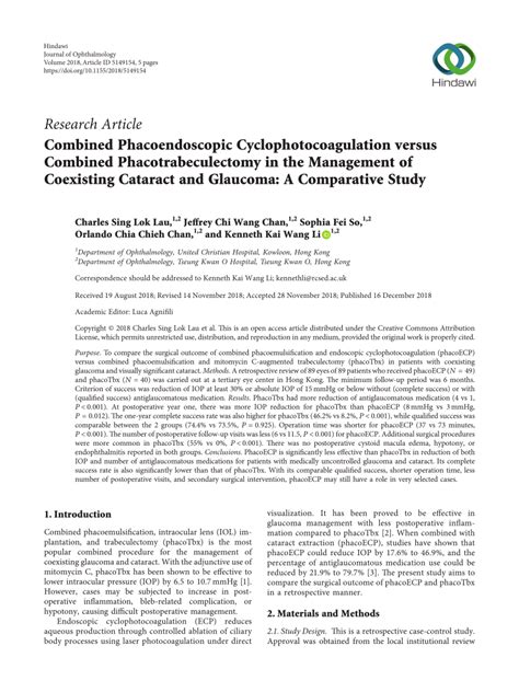 Pdf Combined Phacoendoscopic Cyclophotocoagulation Versus Combined