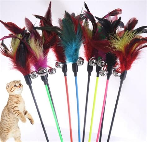 New Cat Toys Soft Colorful Feather Bell Rod Toy For Cat Kitten Funny