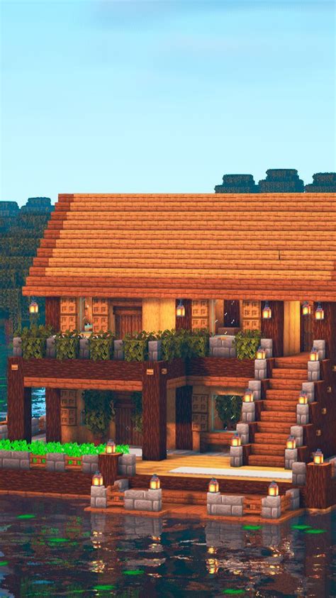 Lake House Build In Minecraft Tutorial In 2024 Lake House Minecraft House Tutorials Modern