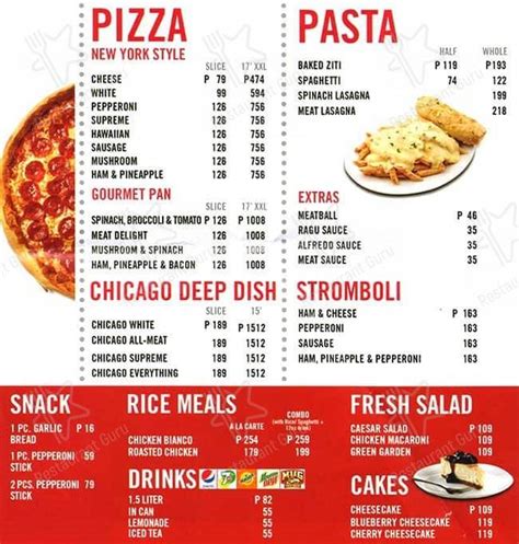 Menu at Sbarro, Pasig, 4/F Ayala Malls Feliz Bgy. Dela Paz