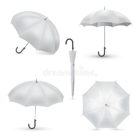 Umbrella White Rainy Season Accessory Realistic Set Stock Vector Illustration Of Open Rainy