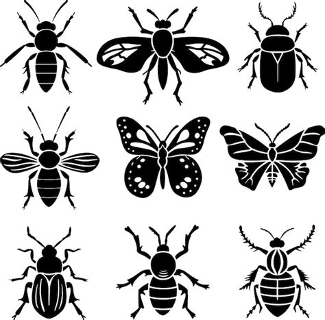 Premium Vector Insects Collection Black And White Silhouette Vector Illustration