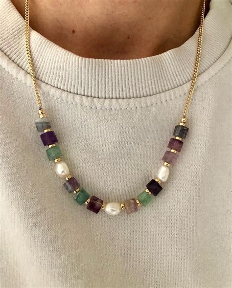 Andreja Crystal Pearl Necklace 14kt Gold Filled Rainbow Fluorite