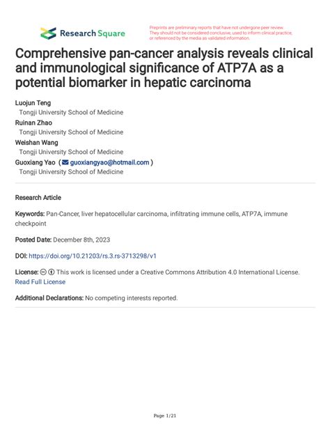 Pdf Comprehensive Pan Cancer Analysis Reveals Clinical And