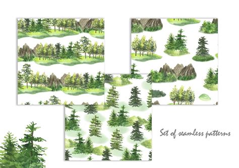 Watercolor Forest Tree Clipart Woodland Pine Trees Etsy