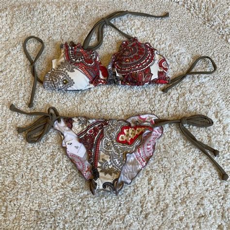 Swim Red Gold Gray Cheeky Bikini Size Small Nwt Poshmark