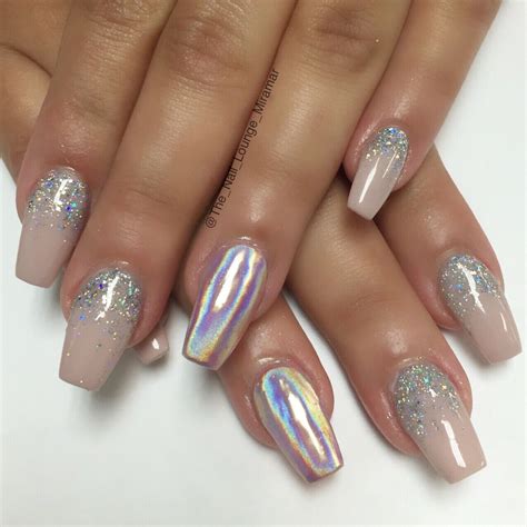 Holographic Chrome Glitter Ombré Nail Art Design Holographic Glitter