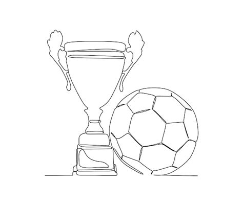 Dessin Au Trait Continu D un Ballon De Football Et D un Trophée Trophée