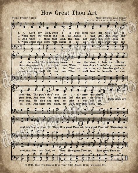 How great thou art print printable vintage sheet music instant download