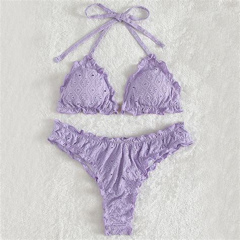 Weiß Farbe Bikinis Bandeau Bademode Frauen Badeanzug Sexy Rüschen Bikini Set Tanga Beachwear