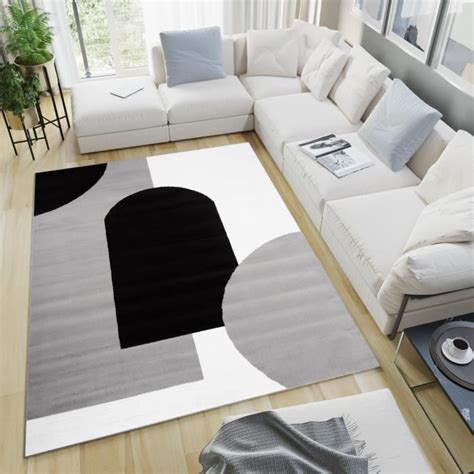 TAPISO Oxygène Tapis de Salon Chambre Moderne Noir Gris Blanc