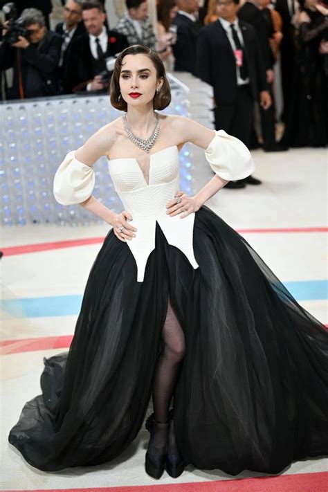 Lily Collins In Custom Vera Wang Met Gala Evening Dresses Plus