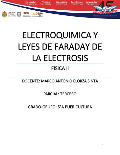 Leyes De Faraday Electroquimica Y Leyes De Faraday De La Electrosis Fisica Ii Docente Marco