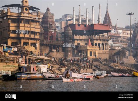 Traditional Funeral On The Banks Of The River Ganges Varanasi India