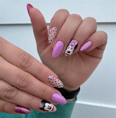 Cute Minnie Mouse Nail Ideas Shimmery Pink Polka Dot Nails