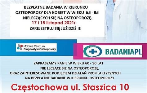 Bezp Atne Badania W Kierunku Osteoporozy Powiat Cz Stochowski