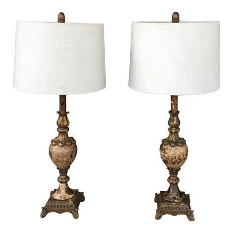 Antique Brass And Marble Table Lamps A Pair Chairish