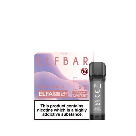 Elf Bar Elfa Juicy Peach Prefilled Disposable 2ml Pod X 2 Vapestore UK