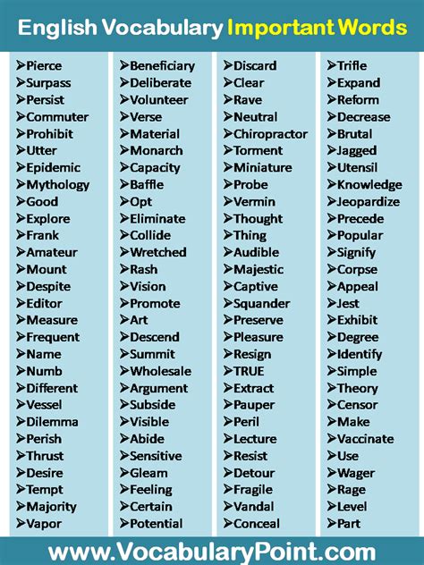 Most Important Words In English Vocabulary Point