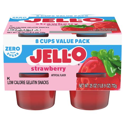 Jell O Zero Sugar Strawberry Flavor Gelatin Snack Cups 8 Ct My Food