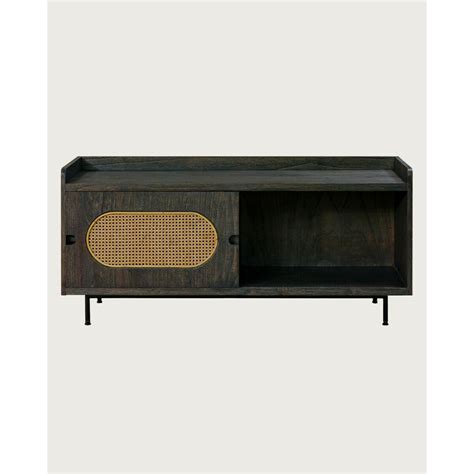 Uniqka Sanaa Meuble Tv Noir Porte Coulissante En Mindy Massif Et Cannage Meubles Tv Hi Fi