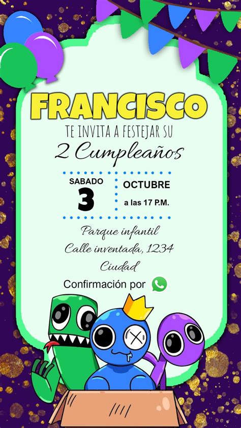 Plantillas De Invitaciones De Rainbow Friends Para Cumplea Os