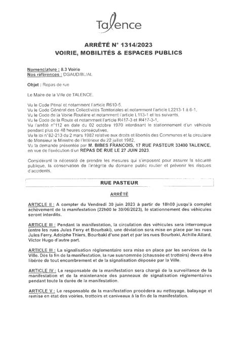 Calaméo Arrete 1314 2023 Interdiction De Stationnement Et De