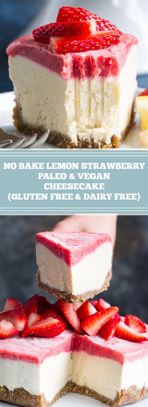 No Bake Lemon Strawberry Paleo Vegan Cheesecake Gluten Free Dairy