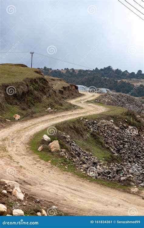 Narrow Dirt Path With Stones Between Trees And Vegetation In The Forest