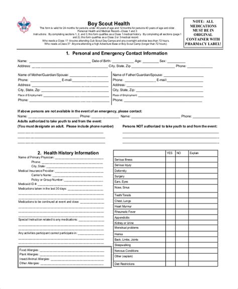 Girl Scout Health History Form 28B