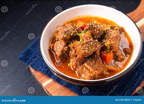 Food Concept Korean Spicy Beef Stew on Black Background with Copy Space ...