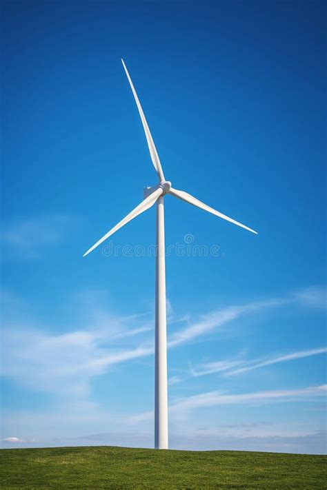 Wind Turbine Spinning Over A Green Pasture In The Sky Stock Photo Stock