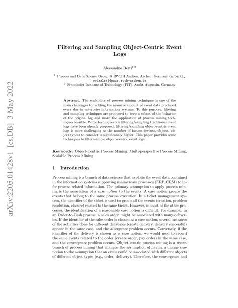 Pdf Filtering And Sampling Object Centric Event Logs