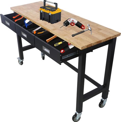 BouPower 63 Inch Workbench Garage Workbench With Storage 300lbs