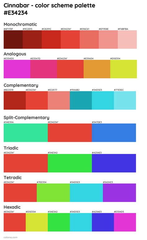 Cinnabar color palettes - colorxs.com