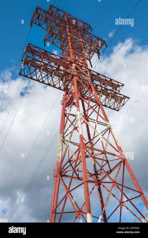 High Voltage Towers With Sky Background Electrical Power Lines And