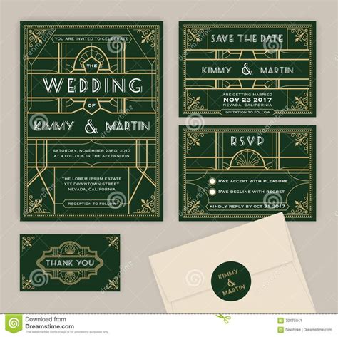 Emerald Green Art Deco Wedding Invitation Template Stock Vector