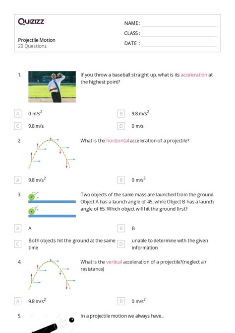 Printable Projectile Motion Worksheets For Year 11 Quizizz