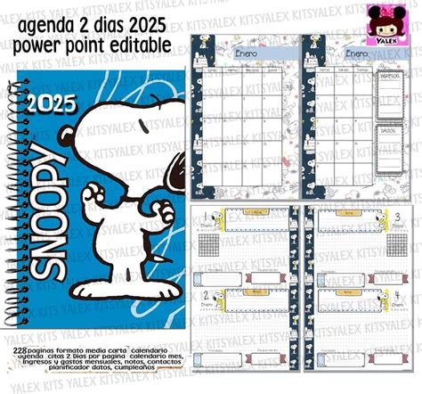 Digital Agenda Snoopy Days Per Page Editable Power Point