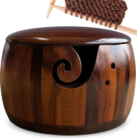 Amazon Wood Yarn Bowl With Lid Crochet Bowls For Yarn Knitting