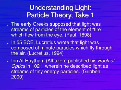 PPT - Understanding Light: Particle Theory, Take 1 PowerPoint ...