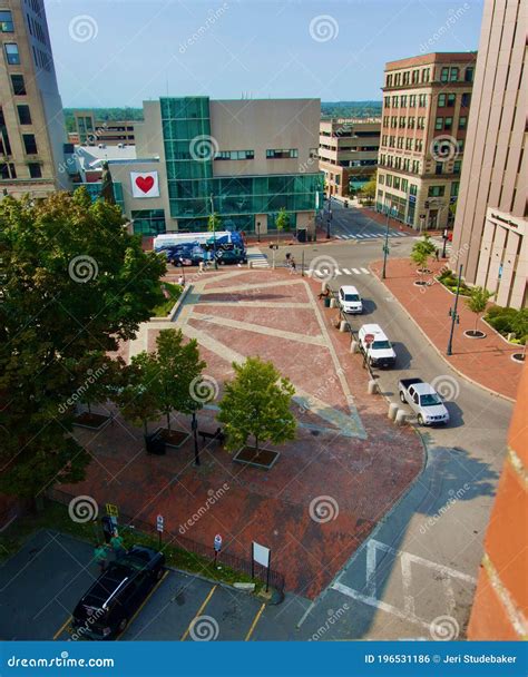 Cityscape Portland Maine Looking Down On Monument Square Street And