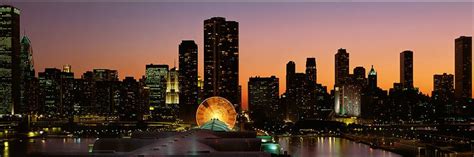 Night Skyline with Ferris Wheel Chicago - Walls 360