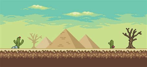 escena del juego del desierto de pixel art con palmera pirámides