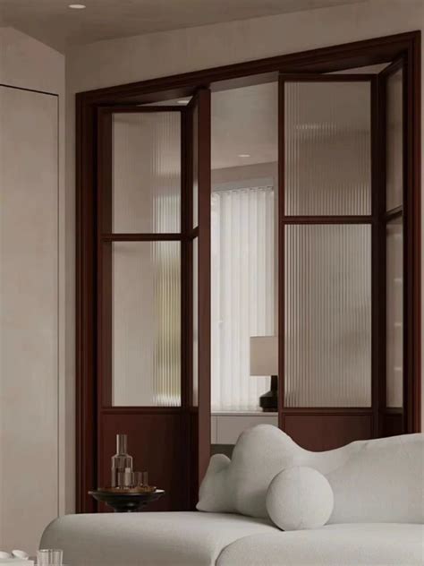 Solid wood folding sliding door cream bathroom French double glass door