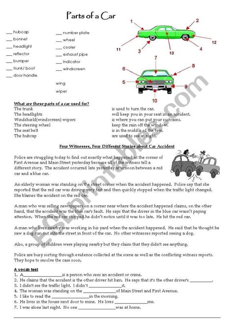 Car Parts Worksheet Printable